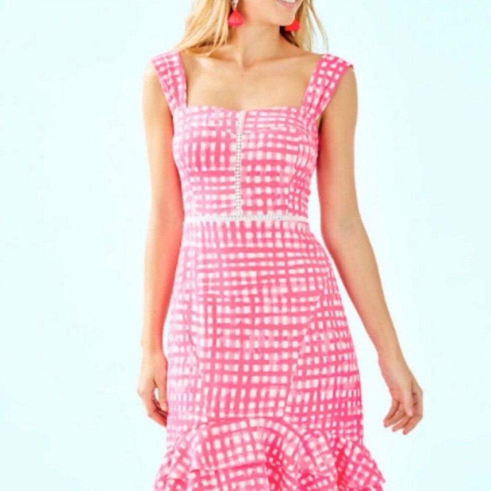 EUC Lilly Pulitzer Avalyn stretch dress in Pink Tropics Feeling Beachy